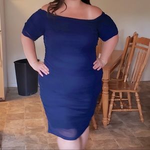 Venus Plus size ruched mesh bodycon dress